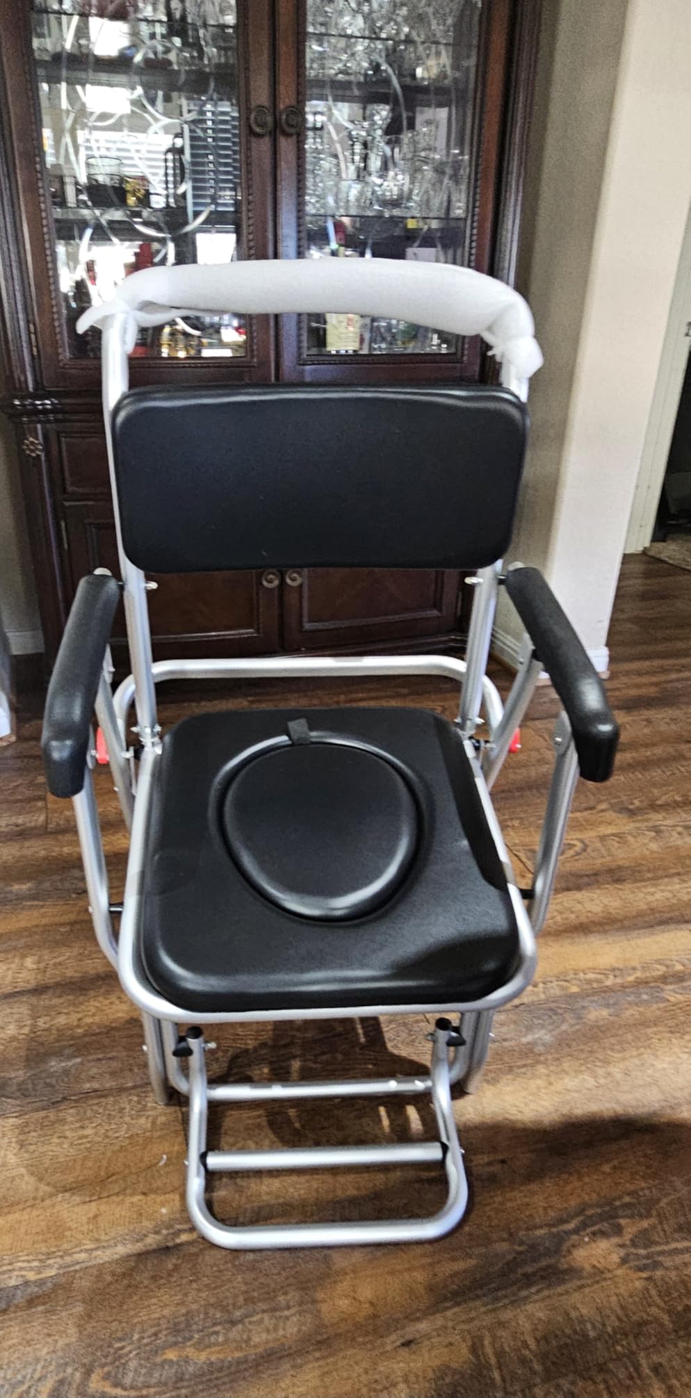 Goplus 4 in 1 Shower Commode Wheelchair, 330lbs Foldable Bedside Commode Chair for Toilet with Arms, Portable Rolling Shower Chair with Wheels for Elderly Disabled Handicap Adults Bariatric customer photo 1