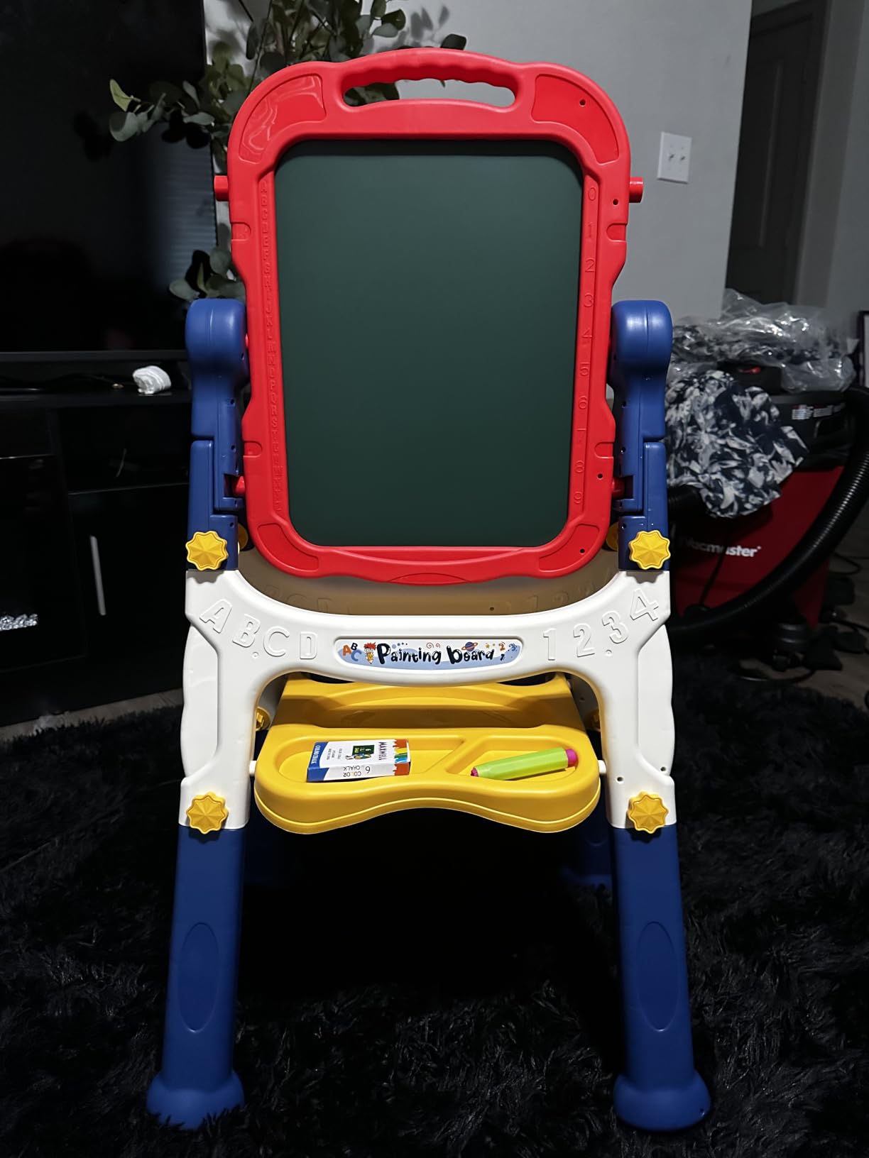Kids Easel Toddlers Double-Sided Drawing Board Toys 3 4 Year Birthday Gifts, White Board & Chalkboard Adjustable Magnetic Art Easel customer photo 2