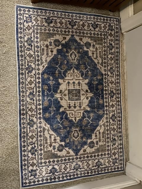 2x6 Hallway Washable Runner Rug: Vintage Soft Kitchen Laundry Runner with Non Slip Backing Farmhouse Entryway Living Room Floor Mat Stain Resistant Carpet for Bedroom Bathroom Distressed Beside Rug customer photo 2
