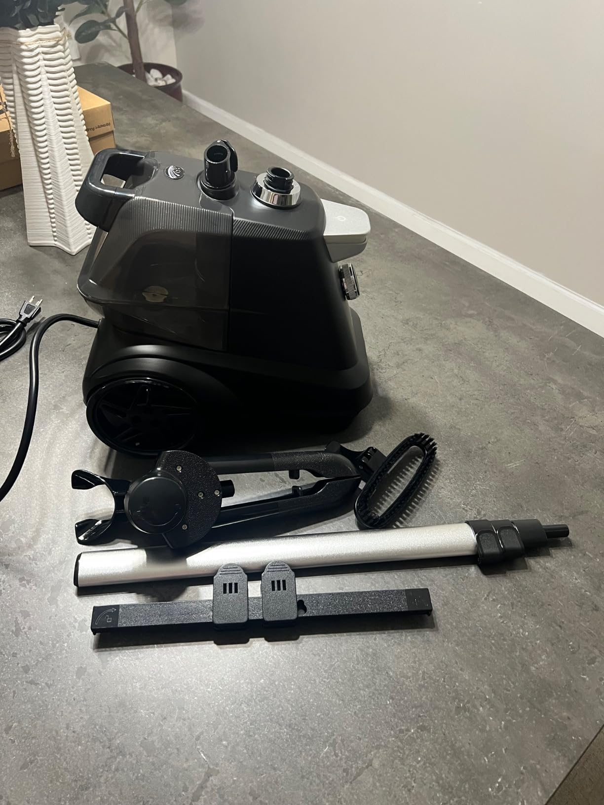 True & Tidy Heavy-Duty Commercial Industrial Standing Garment Steamer for Clothes, 1800 watts, XL 3L water tank 90+ mins of Steam 3 Steam Settings, Step On/Off Control, Wheels for Easy Movement customer photo 2