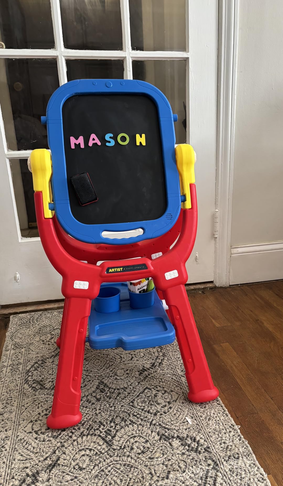 Victostar Easel for Kids, Rotatable Double Sided Toddler Easels, Magnetic White Board & Chalkboard, Adjustable Standing Toddler Easel with Drawing & Writing customer photo 2
