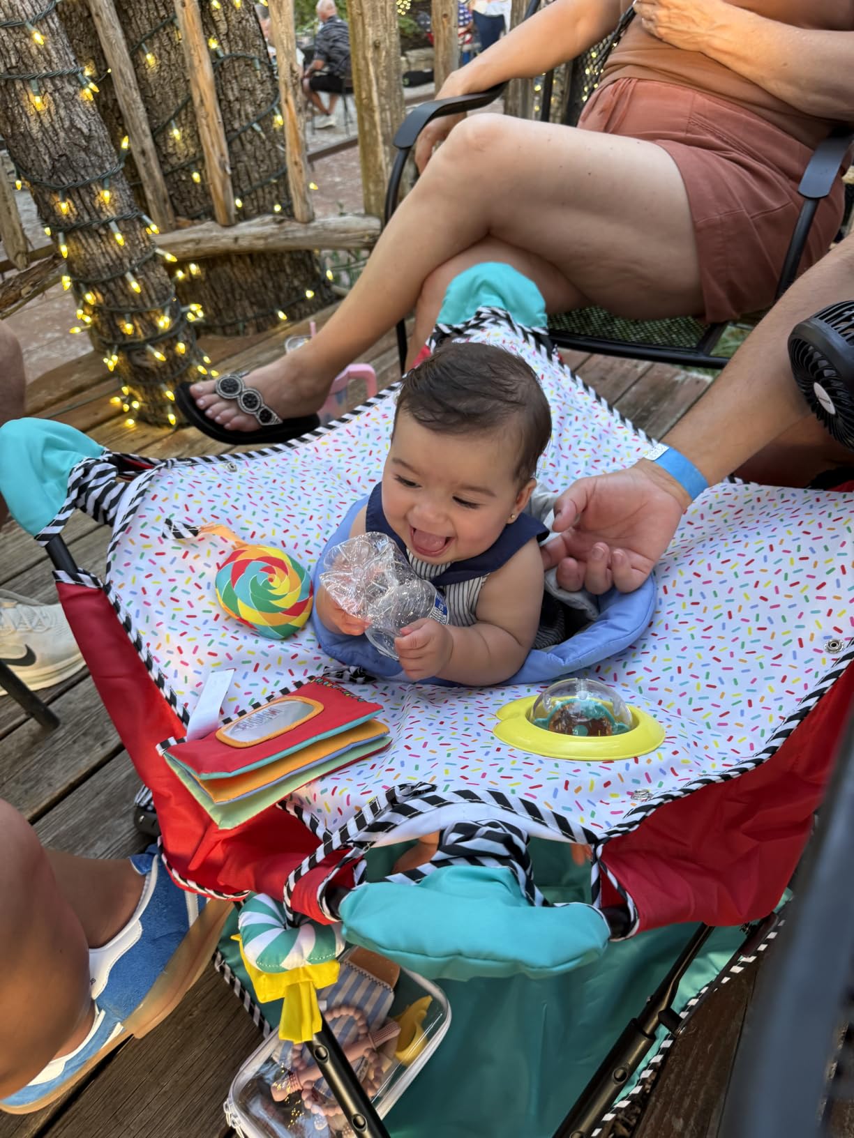 Bright Starts Pop 'N Jump Portable Baby Jumper, Foldable Indoor/Outdoor Baby Jumper with Owl Forest Sensory Activities, Ages 6-12 Months customer photo 1