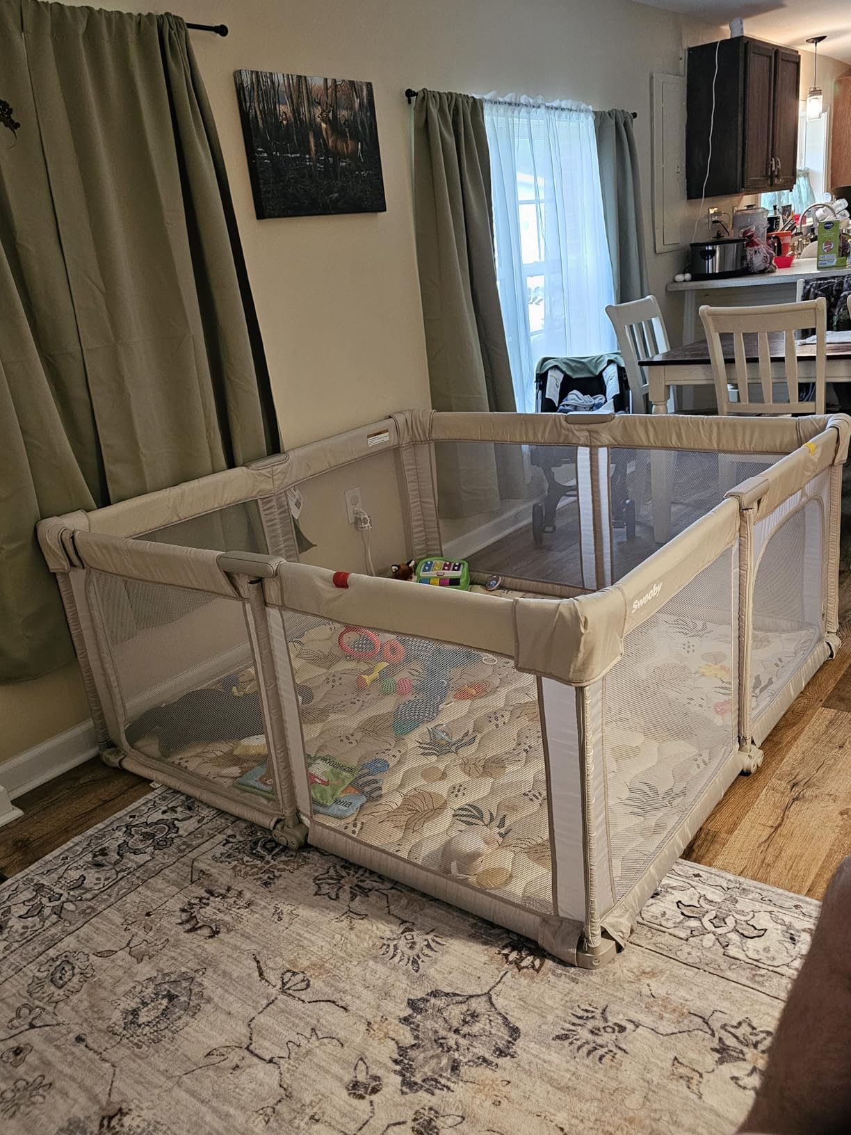 Sweeby Baby Playpen, 59x59 Inch Gate Foldable for Babies and Toddlers, Extra Large with Door Play Yard for Fence Indoor and Outdoor, Light Khaki customer photo 1