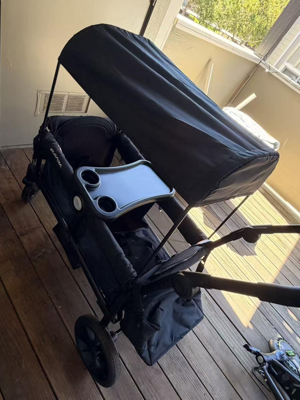 ELEMARA Foldable Wagon Stroller, Stroller Wagon for 2 Kids, Premium All Terrain Wagon for Kids with Removable Canopy, Adjustable Push/Pull Handle, Harnesses, Large Storage Bag, Black customer photo 1