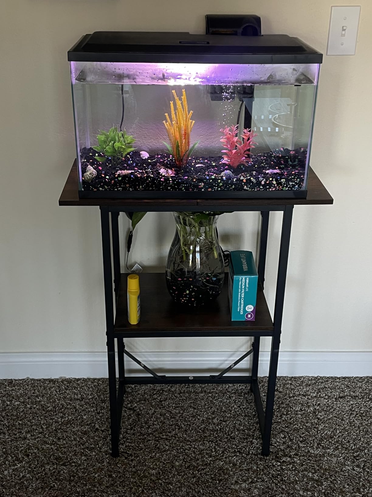 Snughome 10-20 Gallon Fish Tank Stand, Aquarium Stand 2-Tier Storage Shelves, Heavy Duty Terrarium Stand for Home Office Fish Tank Shelf, 24