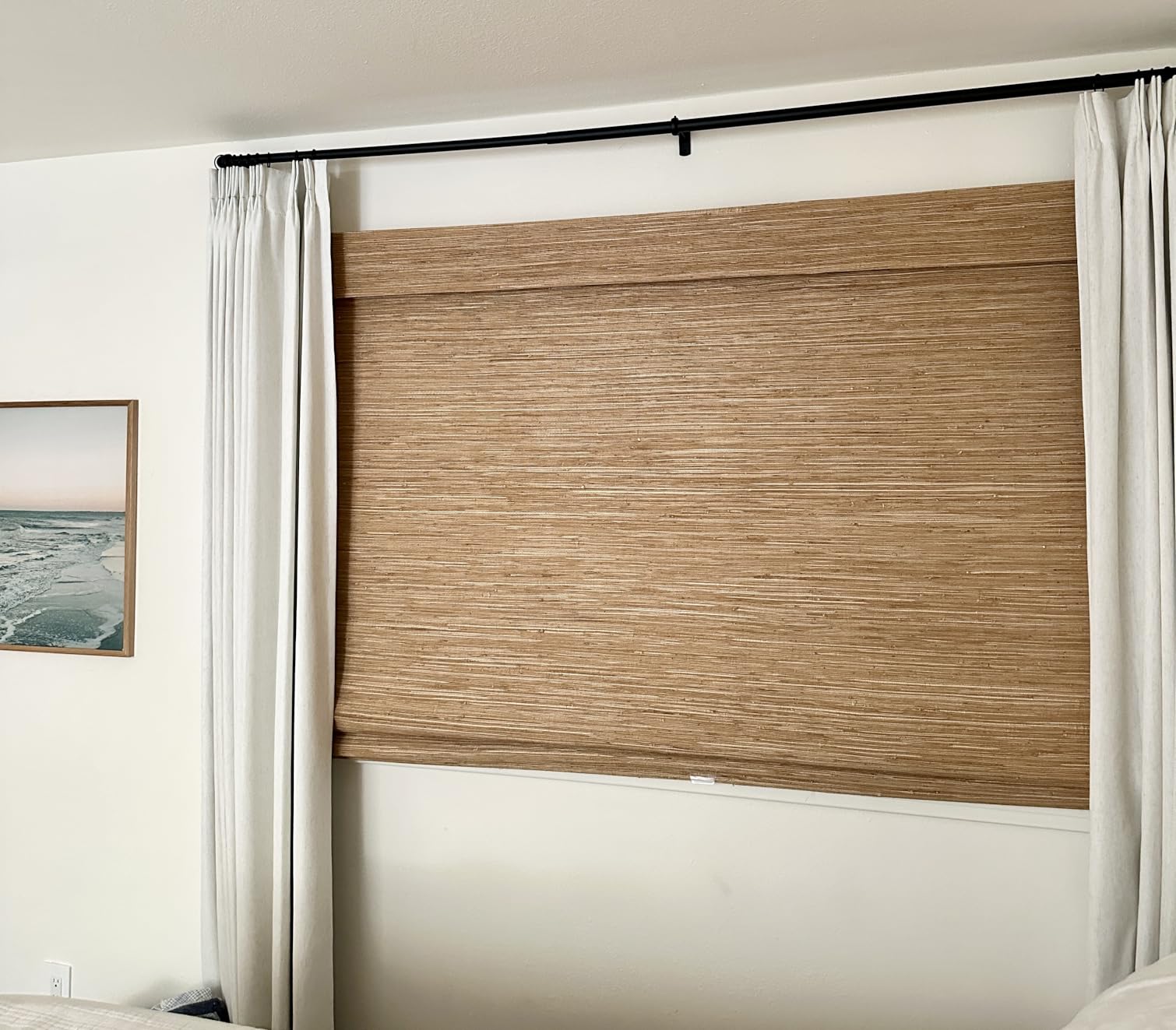 DEJAVU Cordless Bamboo Roman Shades, Blackout Light Filtering Blinds for Indoor Windows, Natural Woven Shades With Valance for Patio, Doors, Easy to Install, Pecan Color customer photo 1