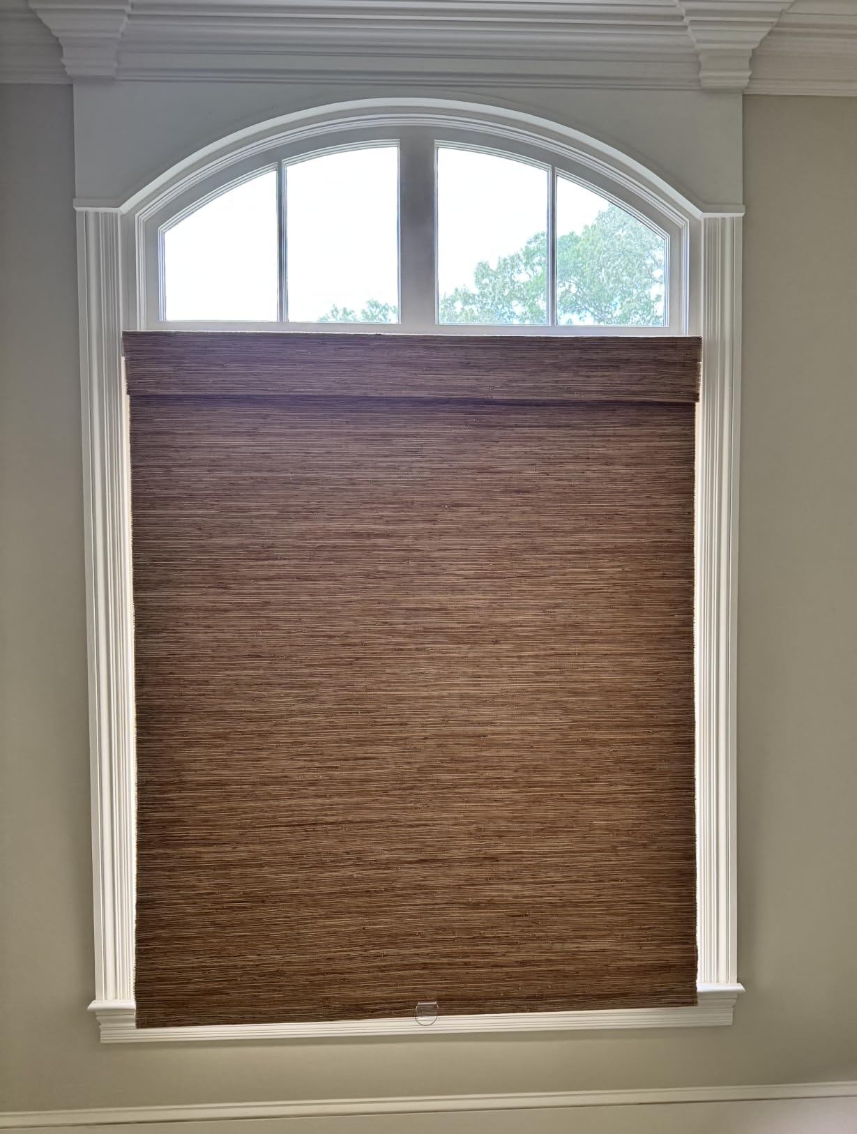 DEJAVU Cordless Bamboo Roman Shades, Blackout Light Filtering Blinds for Indoor Windows, Natural Woven Shades With Valance for Patio, Doors, Easy to Install, Pecan Color customer photo 2