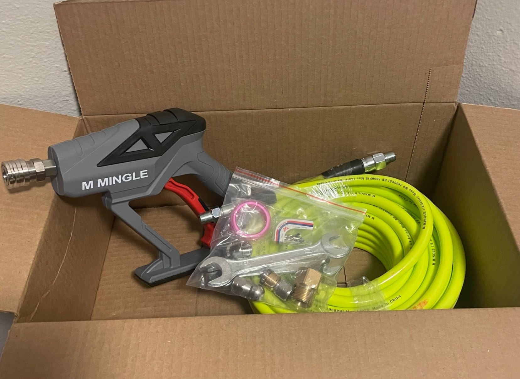 M MINGLE Sewer Jetter Kit for Pressure Washer 100 FT | Drain Cleaner Hose with Power Washer Gun, 1/4 Inch NPT Corner Rotating and Button Nose Sewer Jetting Nozzle, Orifice 4.0, 4.5 customer photo 1