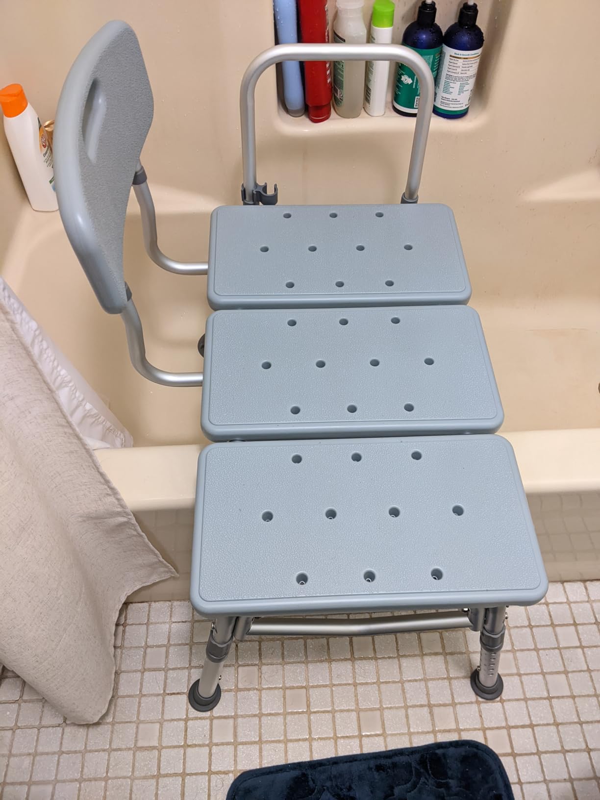 HOMLAND Tub Transfer Bench with Backrest for Bathtub, Height Adjustable | 400 lbs, Slip-Resistant Feet, Sturdy Aluminum Heavy Duty Shower Chair, Safer Bathing Aid Bench for Elderly and Disabled customer photo 2