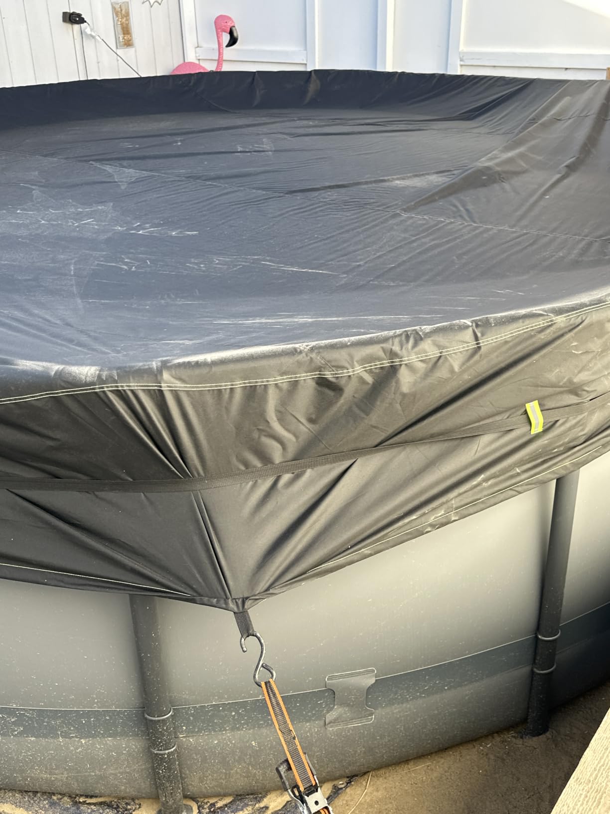 UIRWAY 500D Winter Pool Cover 18FT Round [Upgraded Heavy Duty Thick Fabric] | New Super Windproof Gel-Coated Tarp Straps, Snug Fit, Tear & UV Resistant customer photo 2