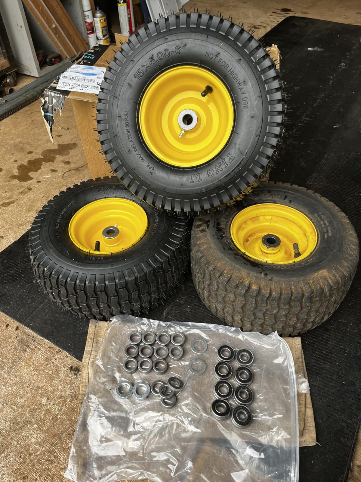 2PCS 15x6.00-6 Tire and Wheel Assembly, Replacement for Craftsman John Deere Cub Cadet Riding Mowers, 4 Ply Tubeless Lawn Mower Tires 15x6x6, 500lbs Capacity, 3