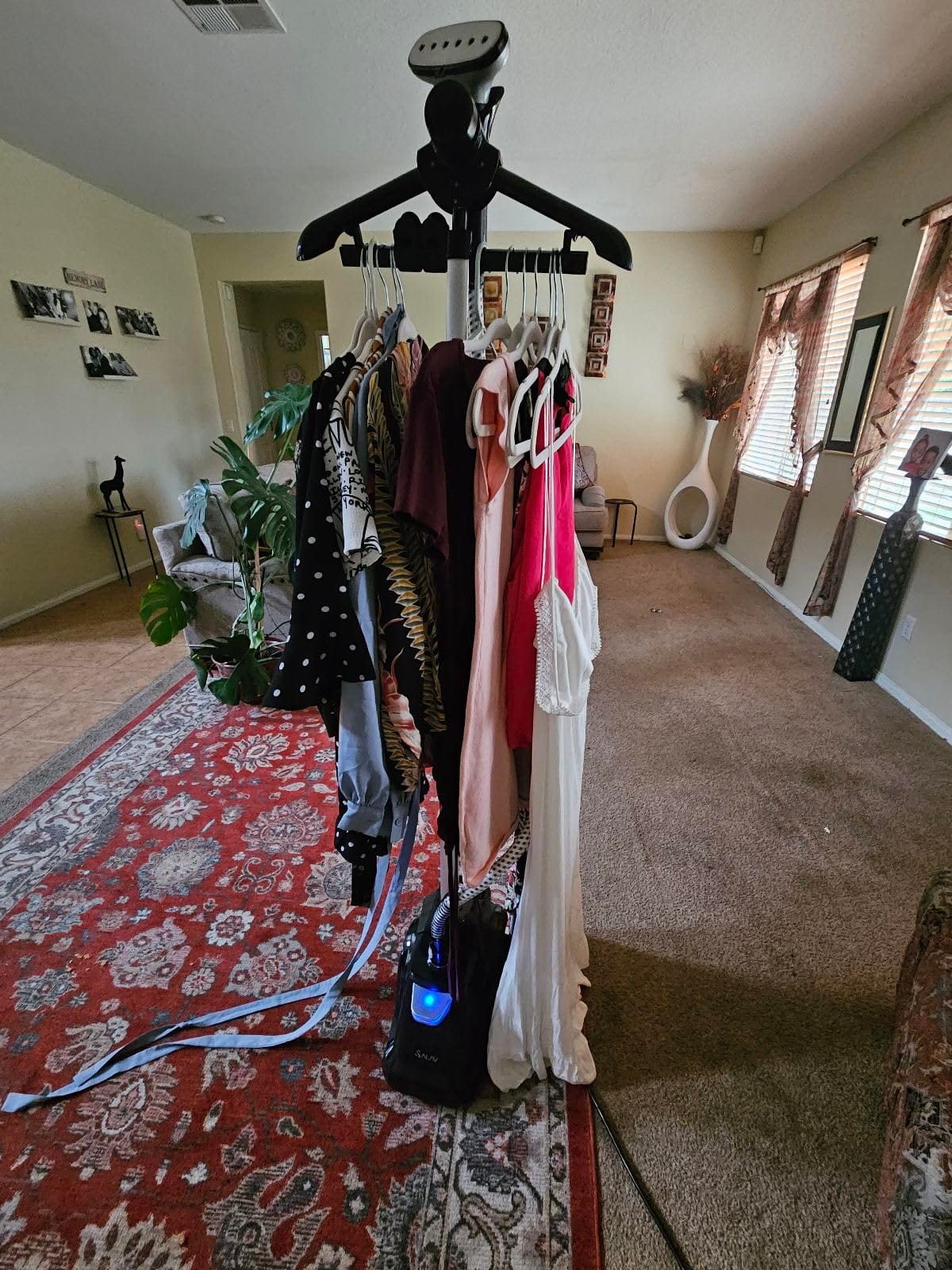SALAV Commercial-Grade Standing Garment Steamer for Clothes with Auto-Off Safety 1800W Powerful Steam X-Large 3L Water Tank, 90-Min Continuous Use, Pedal-Control System, Beeps when Out of Water, Navy customer photo 1
