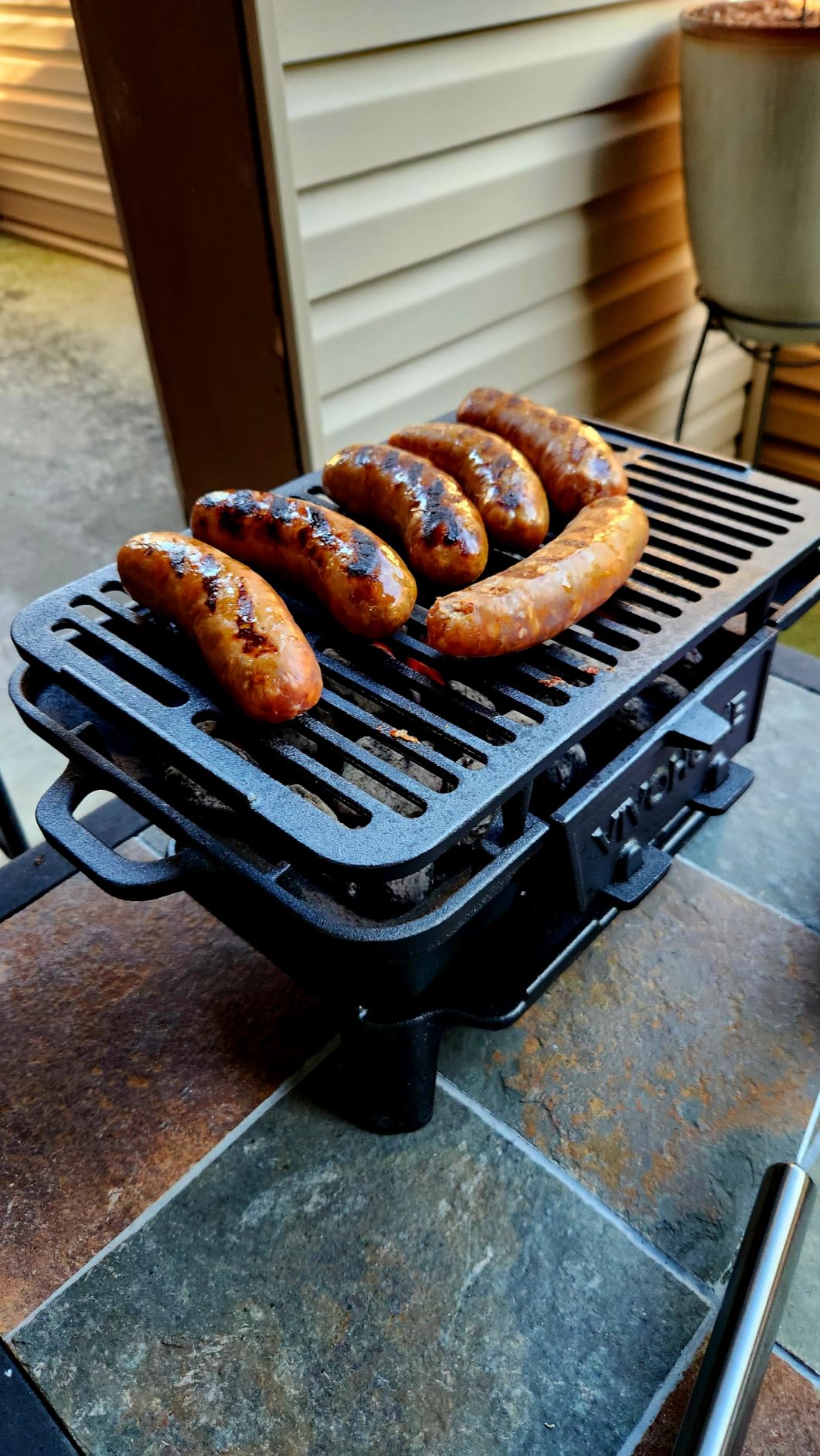 VIVOHOME Rectangle Cast Iron Charcoal Grill with Double-Sided Grate | Portable Outdoor BBQ Grill, Compact Tabletop Grill Stove (Note: The charcoal grid is made of stainless steel, not cast iron) customer photo 1