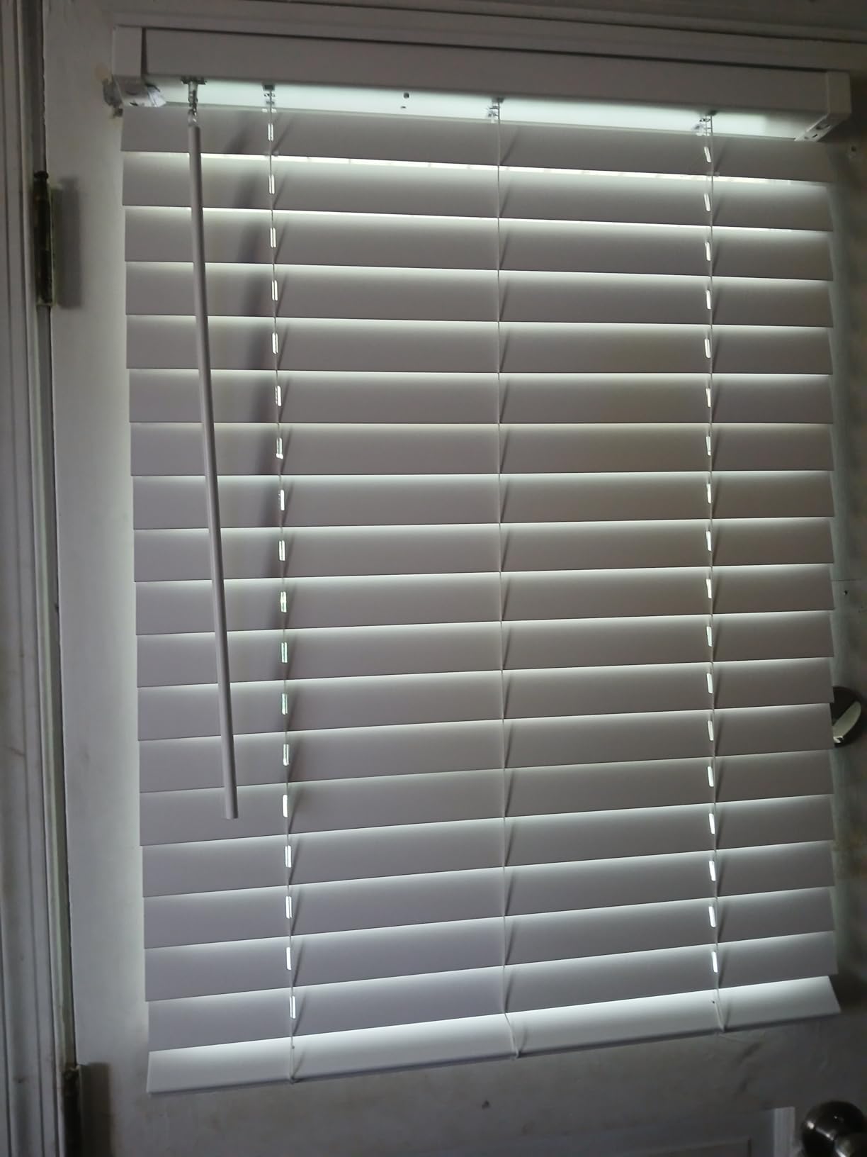 SEEYE 2 Inch Faux Wood Blinds for Indoor Windows with Crown Valance, Cordless Room Darkening Window Blind, 45