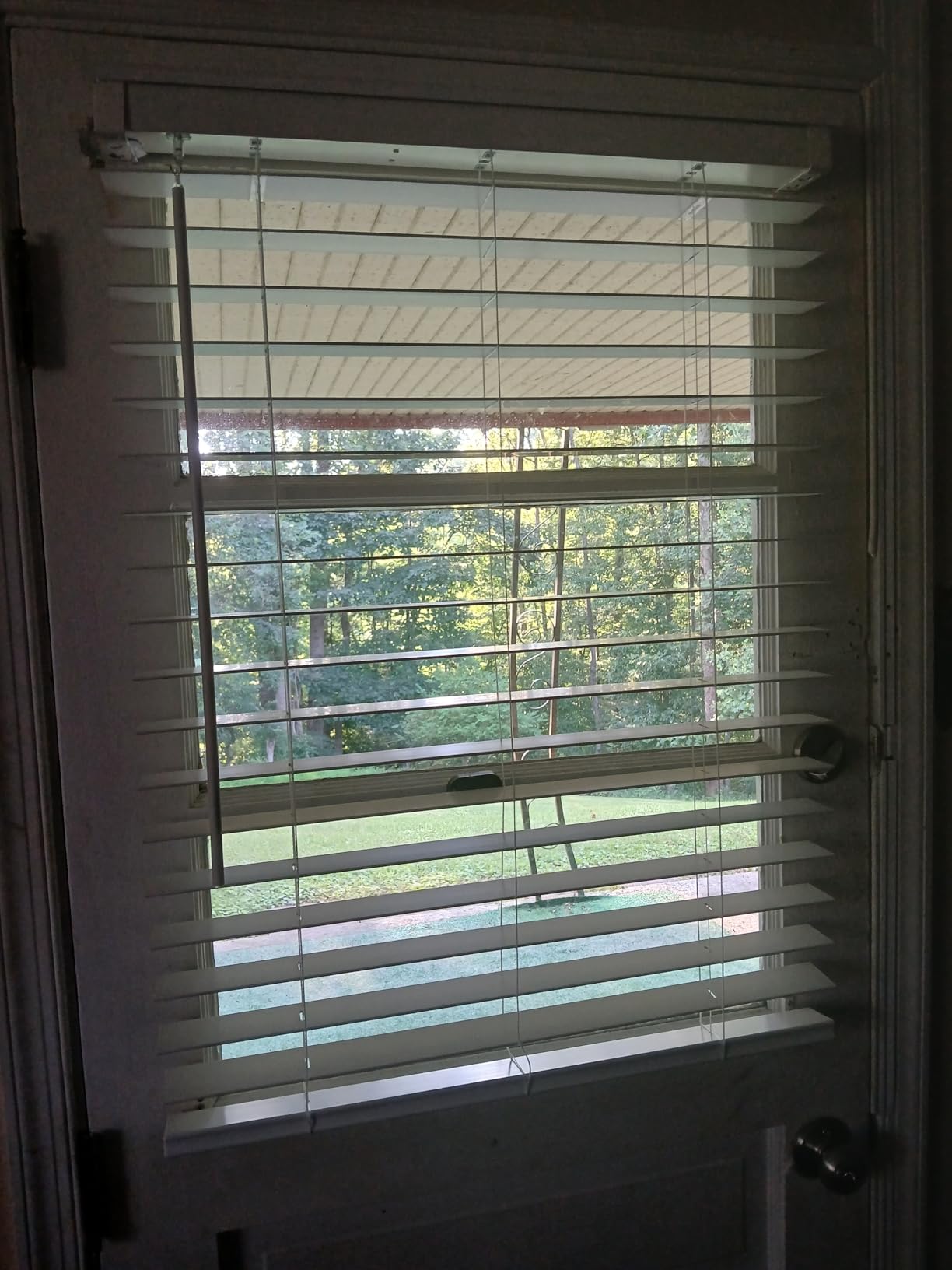 SEEYE 2 Inch Faux Wood Blinds for Indoor Windows with Crown Valance, Cordless Room Darkening Window Blind, 45