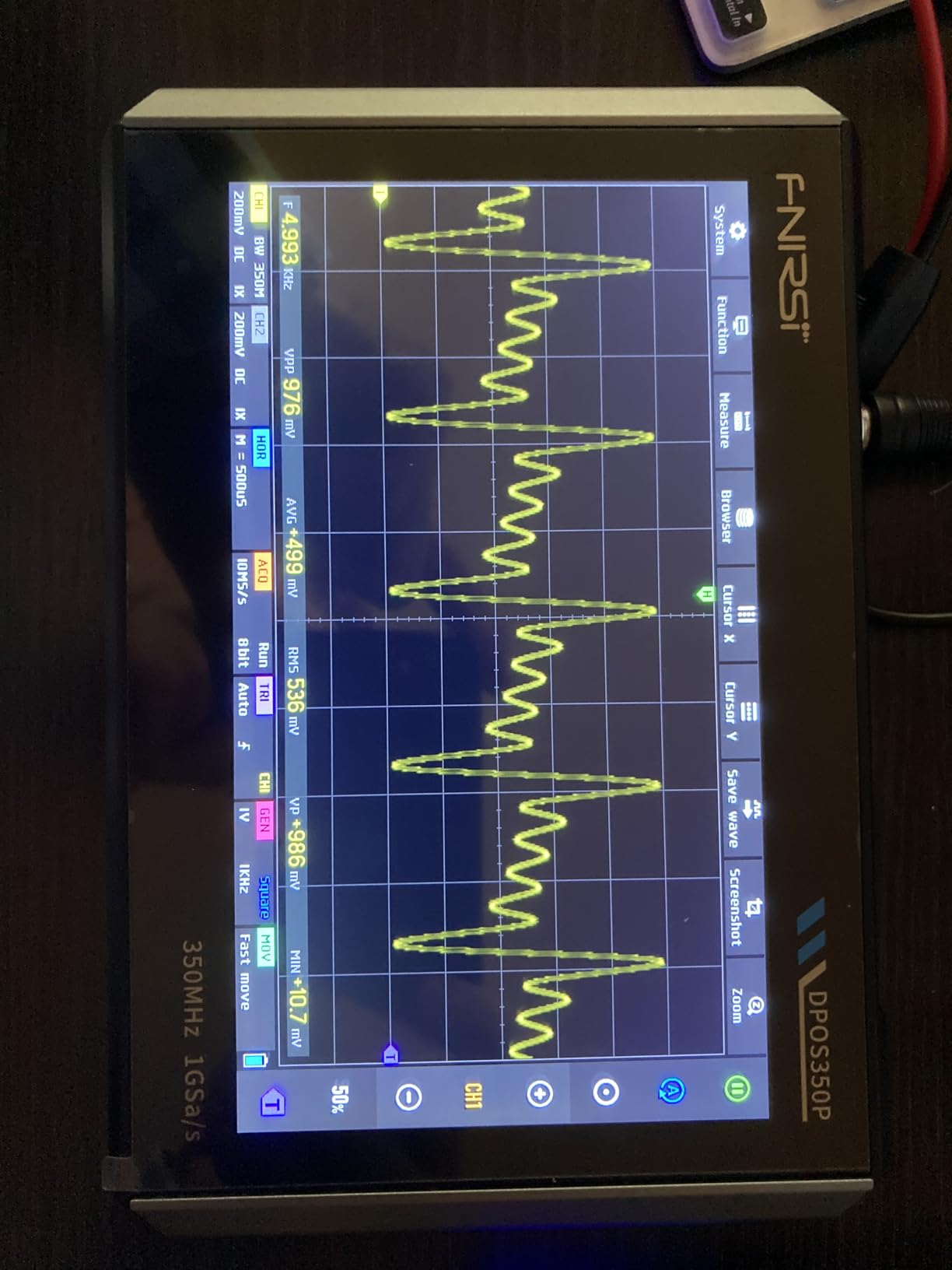 FNIRSI DPOS350P 4-in-1 350MHz Digital Oscilloscope 2 Channel, 1 GSa/s | Spectrum Analyzer, Frequency Response Analyzer, DDS Signal Generator, Digital Phosphor, USB-C Rechargeable, 7
