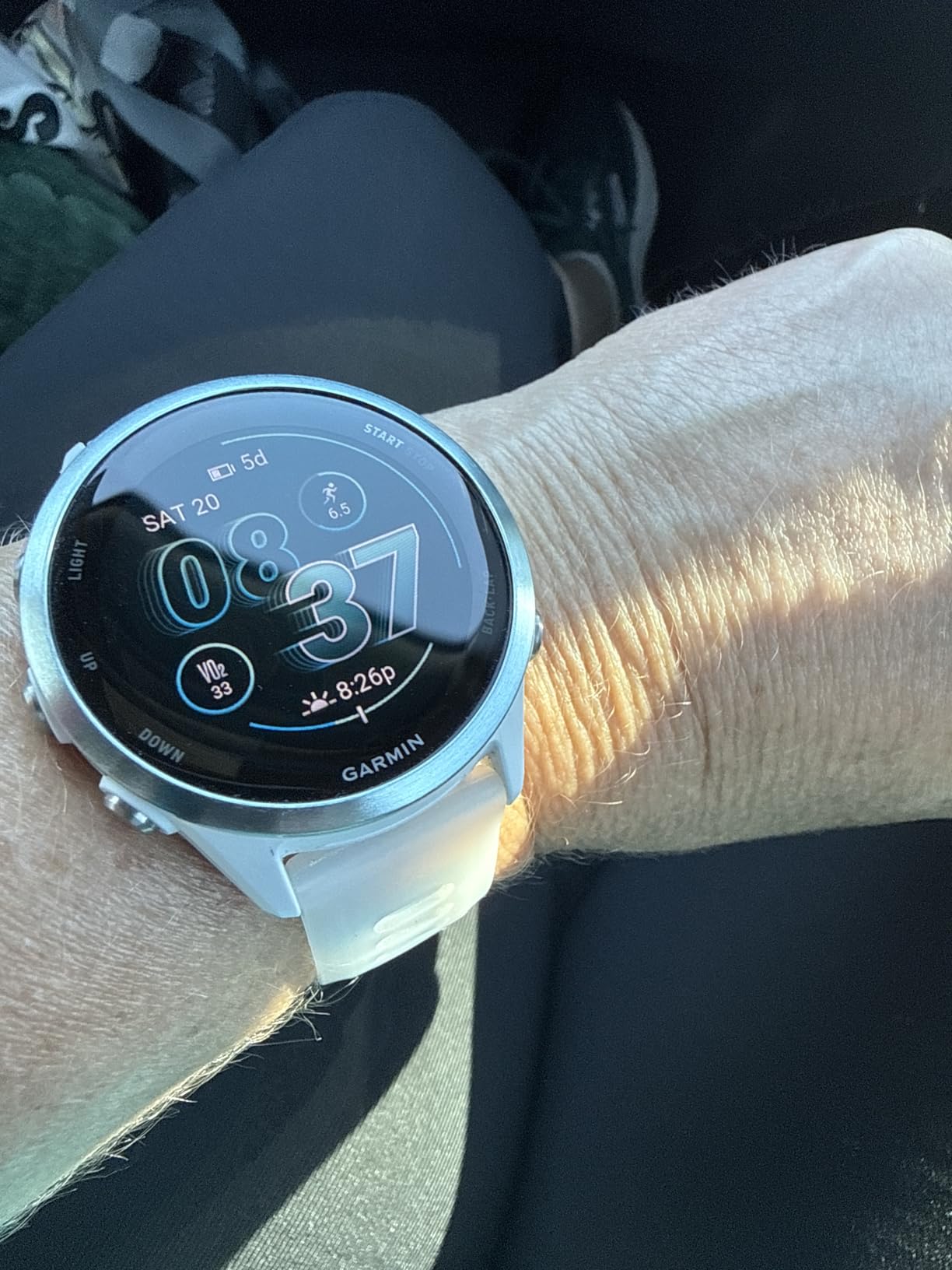 Garmin Forerunner 570, 42mm, Aluminum, Whitestone/Cloud Blue | Smaller-Sized Advanced GPS Running & Triathlon Smartwatch, AMOLED Display, Training & Recovery Features customer photo 2