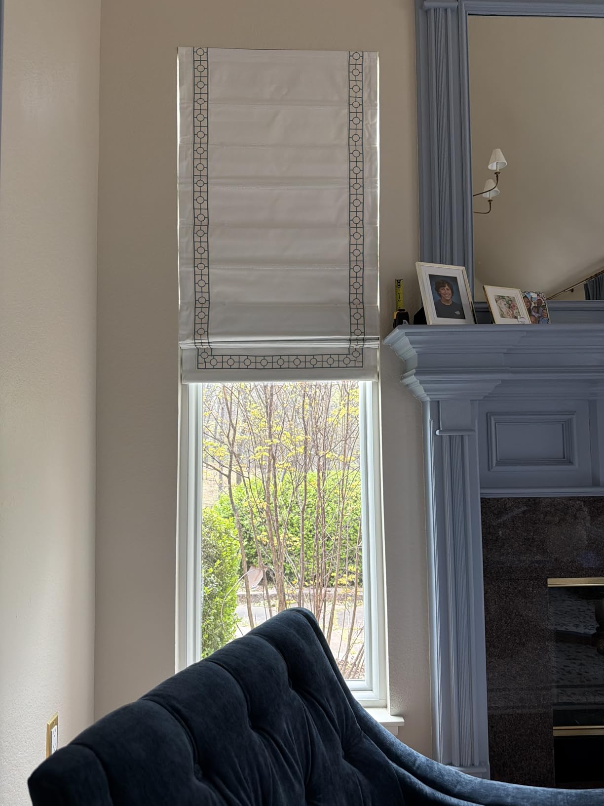 Bamboo Roman Shades for Windows, Cordless Chestnut Natural Woven Wood Lined Roman Shade for Windows, Doors, Porch customer photo 1