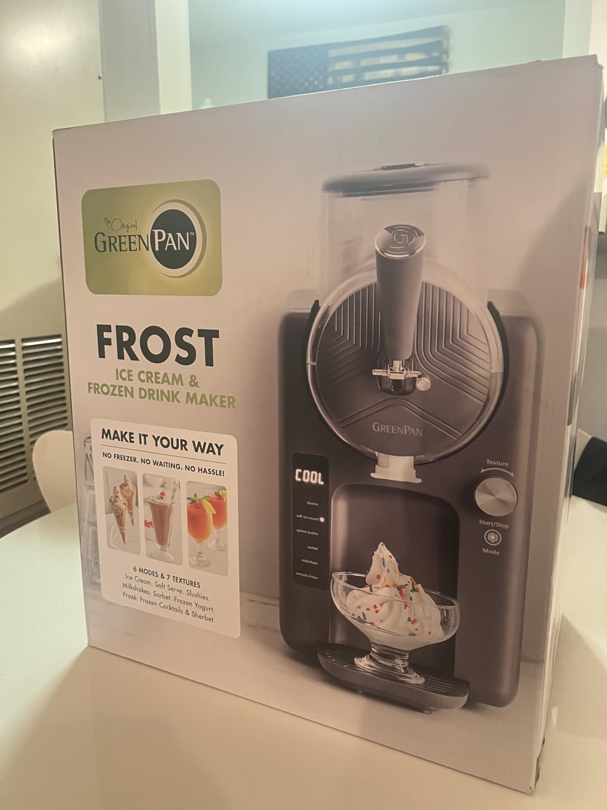 GreenPan Frost Ice Cream Maker & Slushie Machine, Soft Serve, Sorbet, Margaritas, Milkshakes, Frozen Yogurt, No Pre-Freezing, Ready in 15 Mins, 6 Modes, 7 Textures, Self-Cleaning, Family Size, Blue customer photo 1