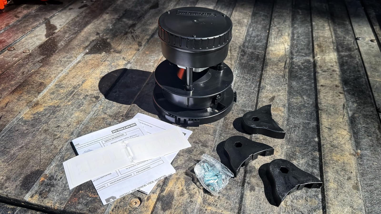 Moultrie All-in-One II Feeder Kit - Bluetooth App Control | Bluetooth App Control, pairs with Edge 3, full remote access, quick-lock mounting, includes motor and spreader customer photo 1