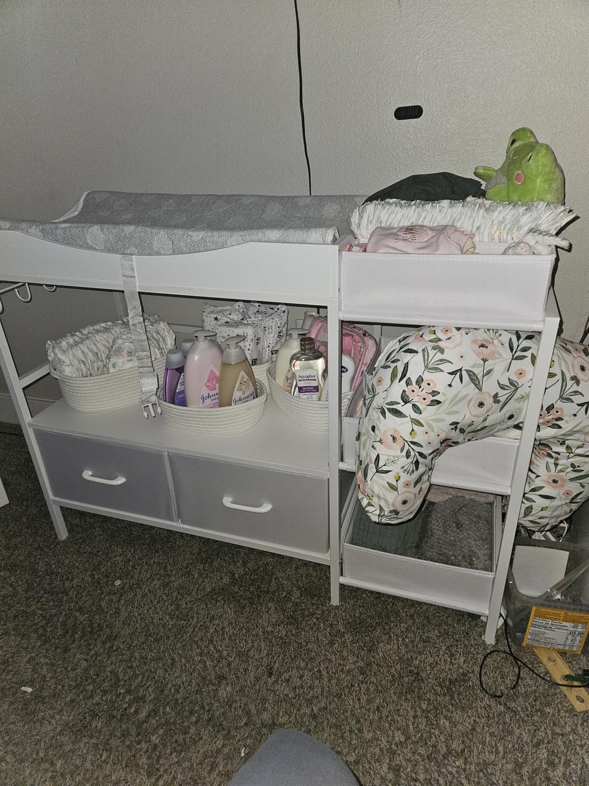 Baby Changing Table with Storage, Heavy-Duty Diaper Changing Station, White Nursery Dresser Organizer with 2 Large Fabric Baby Drawers, 3 Diaper Caddy Bin & Wood Shelf, Kids & Baby Bedroom Furniture customer photo 2