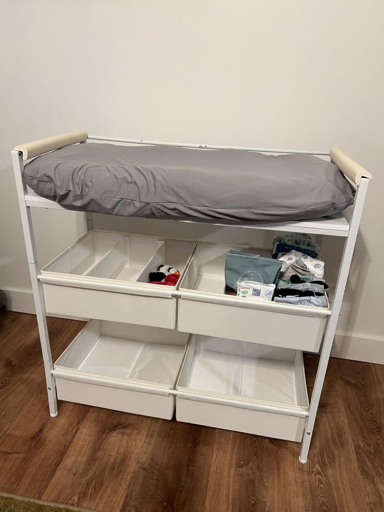 Cidaziya Baby Changing Table with Safety Bumper, Sturdy Diaper Change Station with Adjustable Devider in Large Storage Bin, Nursery Dresser for Cloth Change, Baby Furniture Diaper Organizer, White customer photo 2