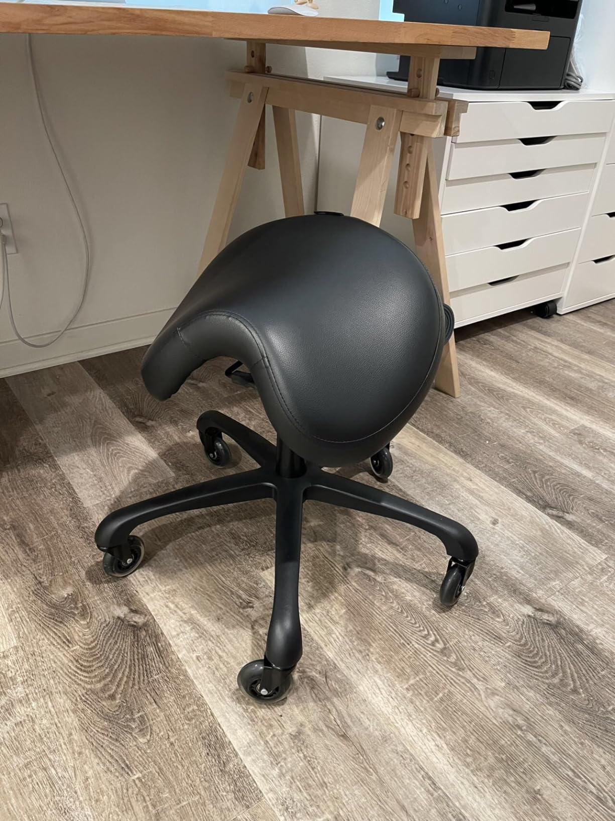 Ergonomic Saddle Chair, Adjustable Rolling Stool with Forward Tilt | Memory Foam Seat, Aluminum Base, 400 lb Capacity, Dental, Salon & Clinic Use customer photo 1
