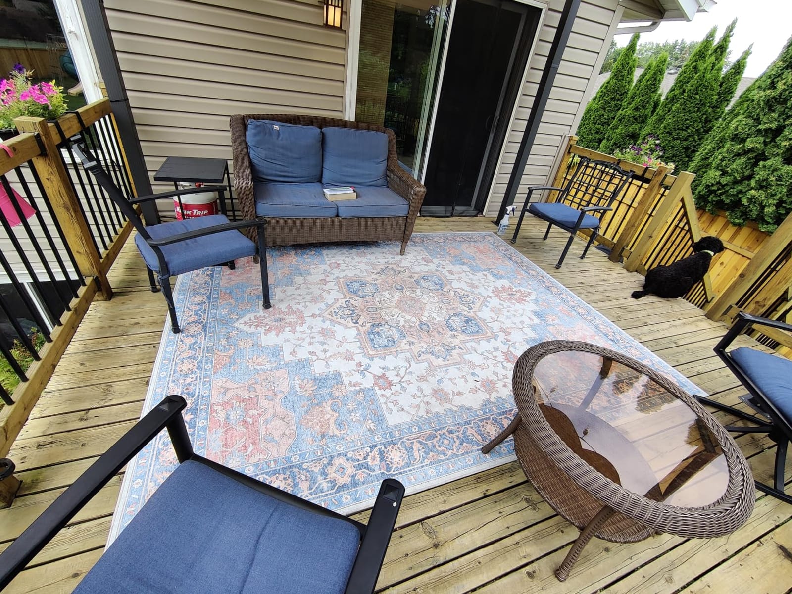 GENIMO 5x8 Outdoor Rug, Washable for Patio and Deck, Blue | Vintage boho medallion design for porch; fade resistant chenille with quick-dry non-slip backing for indoor sunroom. customer photo 1
