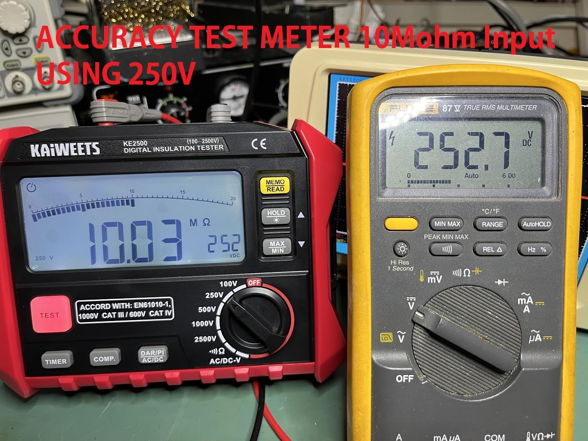 KAIWEETS Megohmmeter Insulation Tester 0.1MΩ-200GΩ 2500V DAR/PI Ohm Meter | 5 Range AC/DC Volt Test, with Case, Pass/Fail, Threshold Comparison, Large Backlit LCD, Data Hold, for Motor Solar HVAC customer photo 1