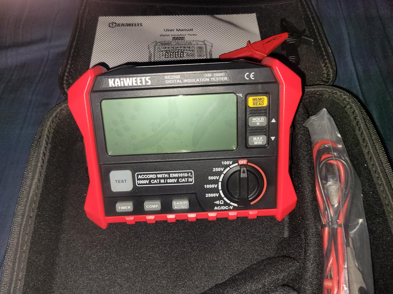 KAIWEETS Megohmmeter Insulation Tester 0.1MΩ-200GΩ 2500V DAR/PI Ohm Meter | 5 Range AC/DC Volt Test, with Case, Pass/Fail, Threshold Comparison, Large Backlit LCD, Data Hold, for Motor Solar HVAC customer photo 2
