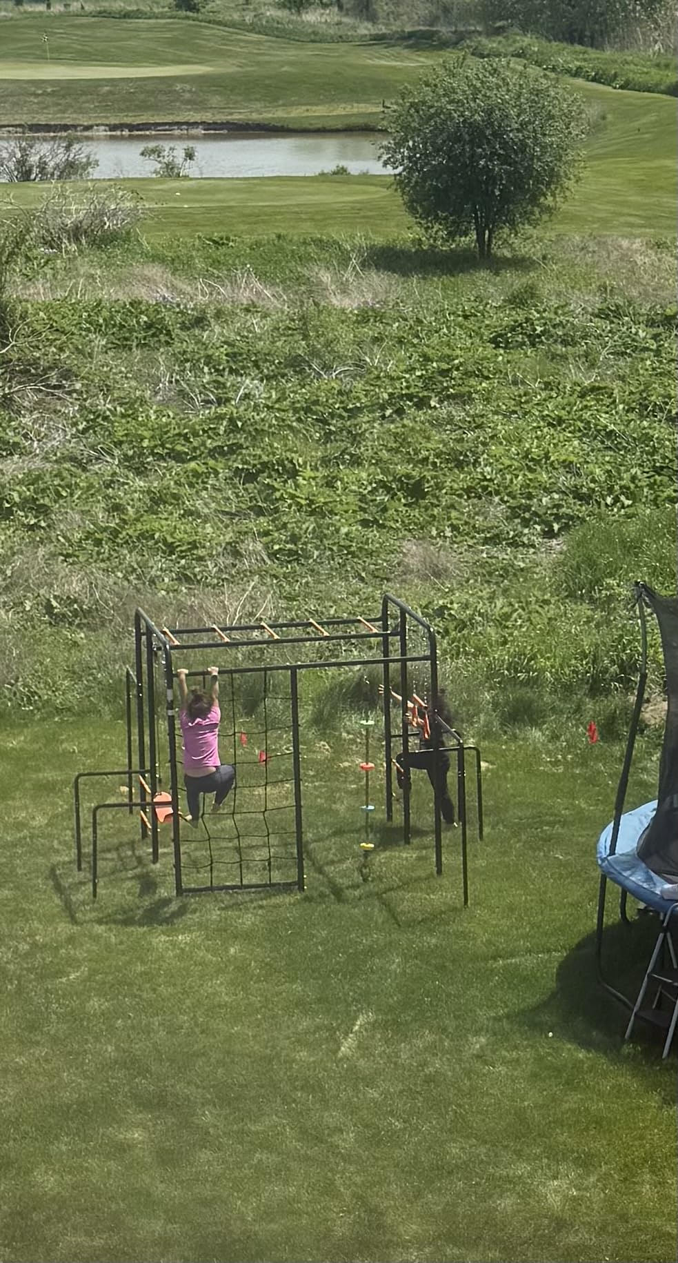 Hapfan 6-in-1 Outdoor Jungle Gym with Monkey Bars, Swing Sets for Backyard | Metal Playground Set with Climbing Net & Rope, Trapeze Bar, Belt Swing, Gymnastics Bar, 550lbs Galvanized Steel, ASTM/CPSC customer photo 1