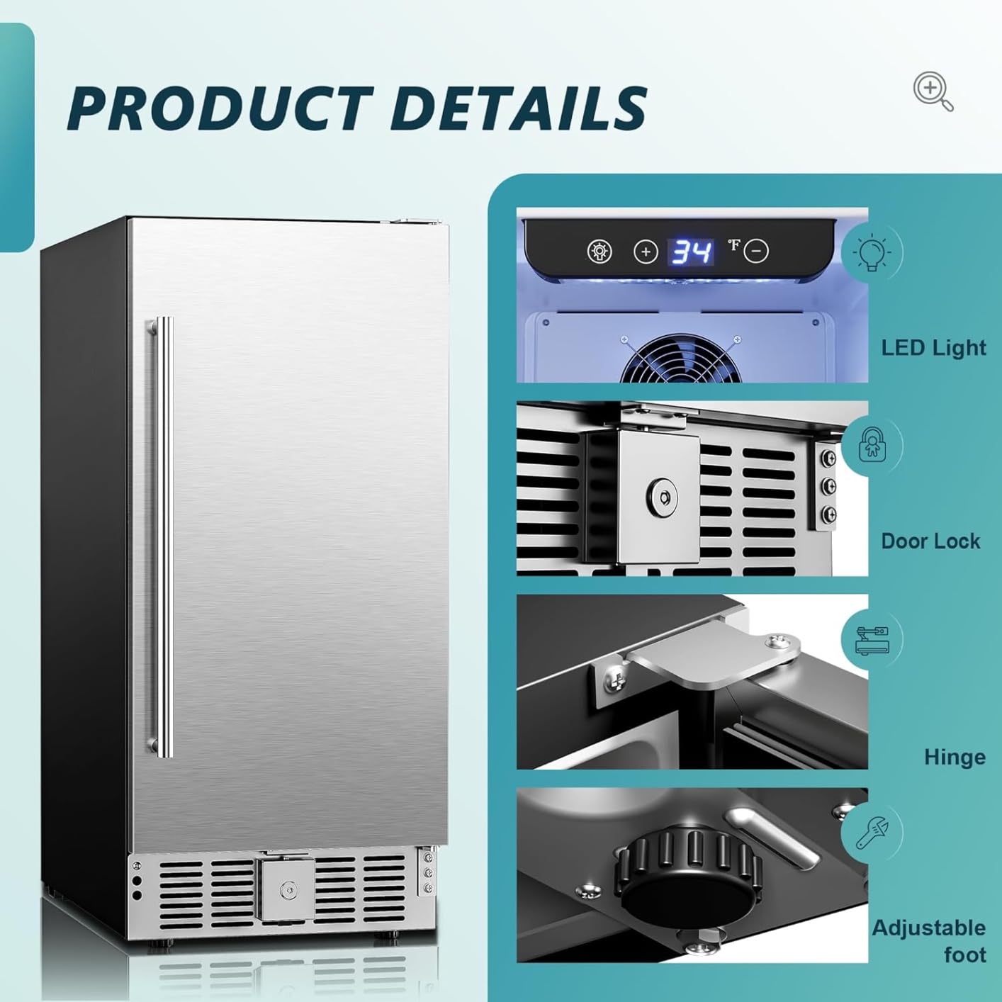 EUHOMY 24 Inch Under Counter Beverage Refrigerator, 180 Can Beverage Fridge | 37°F to 65°F, Compressor Cooling, Built-in or Freestanding, Stainless Steel Door, Digital Temperature Control, LED Light customer photo 1