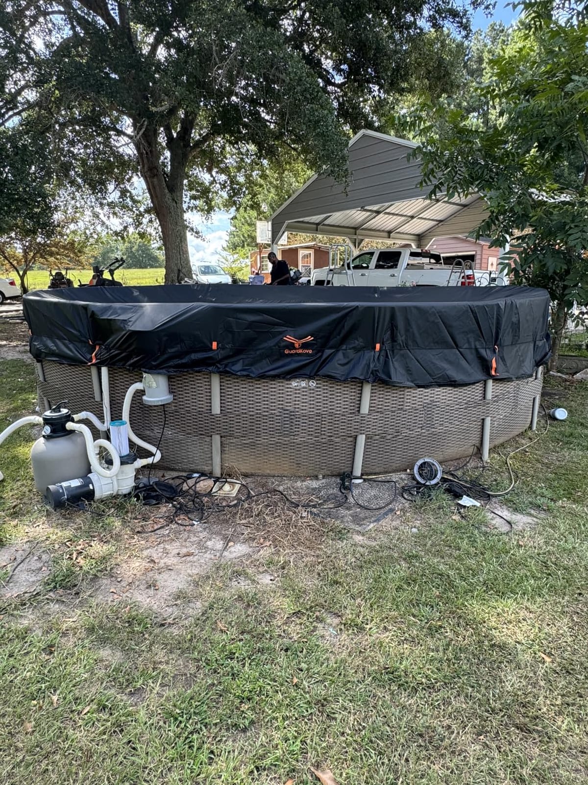 18Ft Round Pool Cover [2026 Upgraded 4-Way Windproof System] | 500D One-Piece Tear-Resistant Solar Pool Covers for Above Ground Frame Pools with Ratchet, Straps, Drawstring & Ground Nails customer photo 1