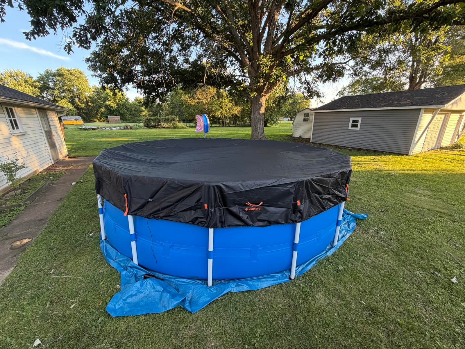 18Ft Round Pool Cover [2026 Upgraded 4-Way Windproof System] | 500D One-Piece Tear-Resistant Solar Pool Covers for Above Ground Frame Pools with Ratchet, Straps, Drawstring & Ground Nails customer photo 2