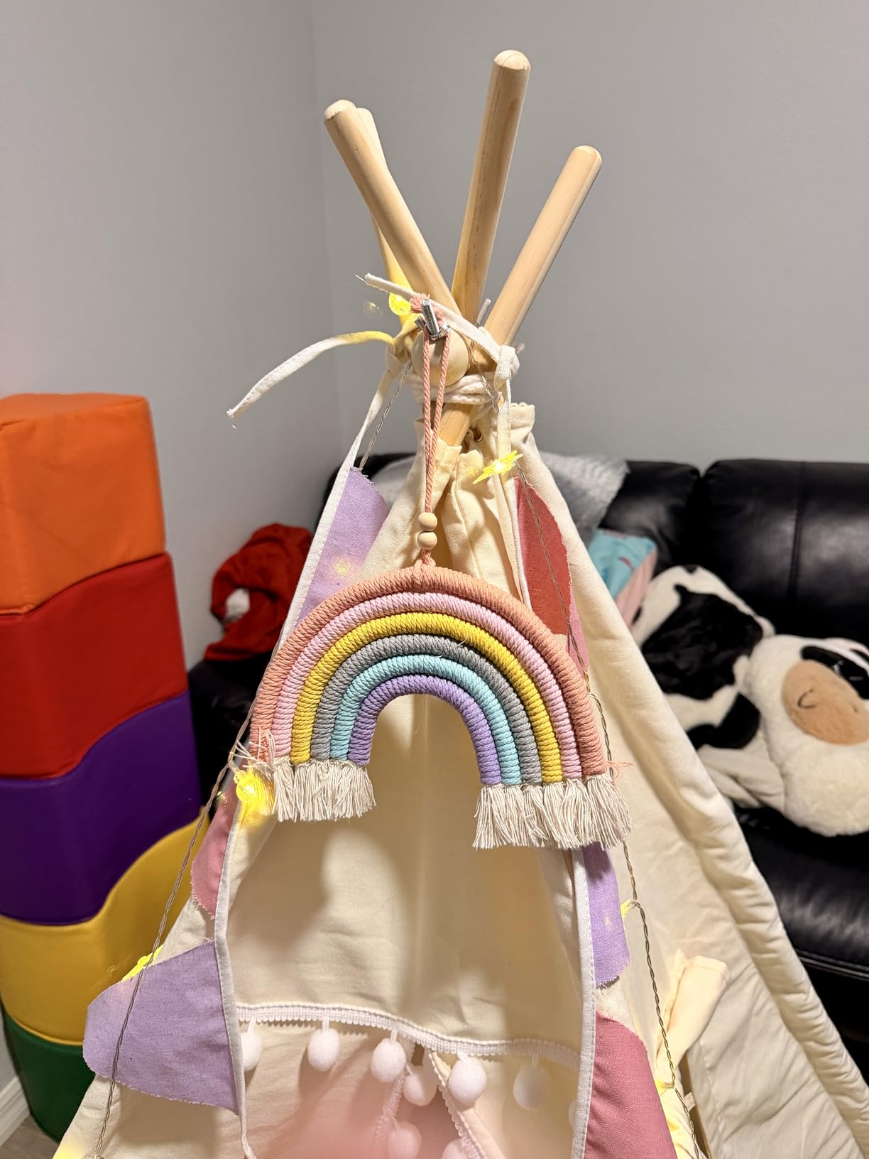 HalloDeer Teepee Tent for Kids with Padded Mat & Star Lights, Cotton Canvas Foldable Kids Teepee Indoor Outdoor, Toddler Play Tent for Boys Girls, Kids Tents for Inside Playhouse customer photo 1