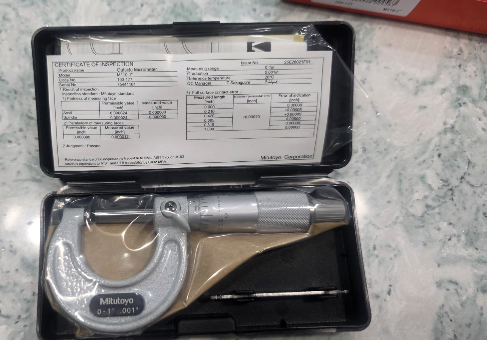 Mitutoyo 103-177, 0-1 X .001 Outside Micrometer, Ratchet customer photo 1