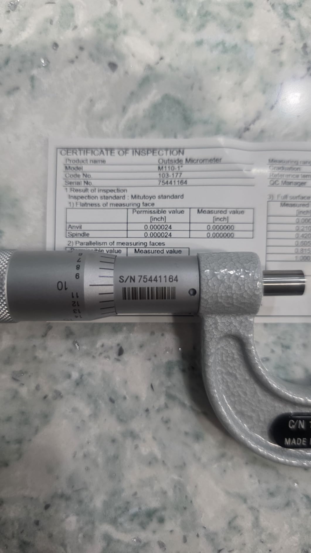 Mitutoyo 103-177, 0-1 X .001 Outside Micrometer, Ratchet customer photo 2