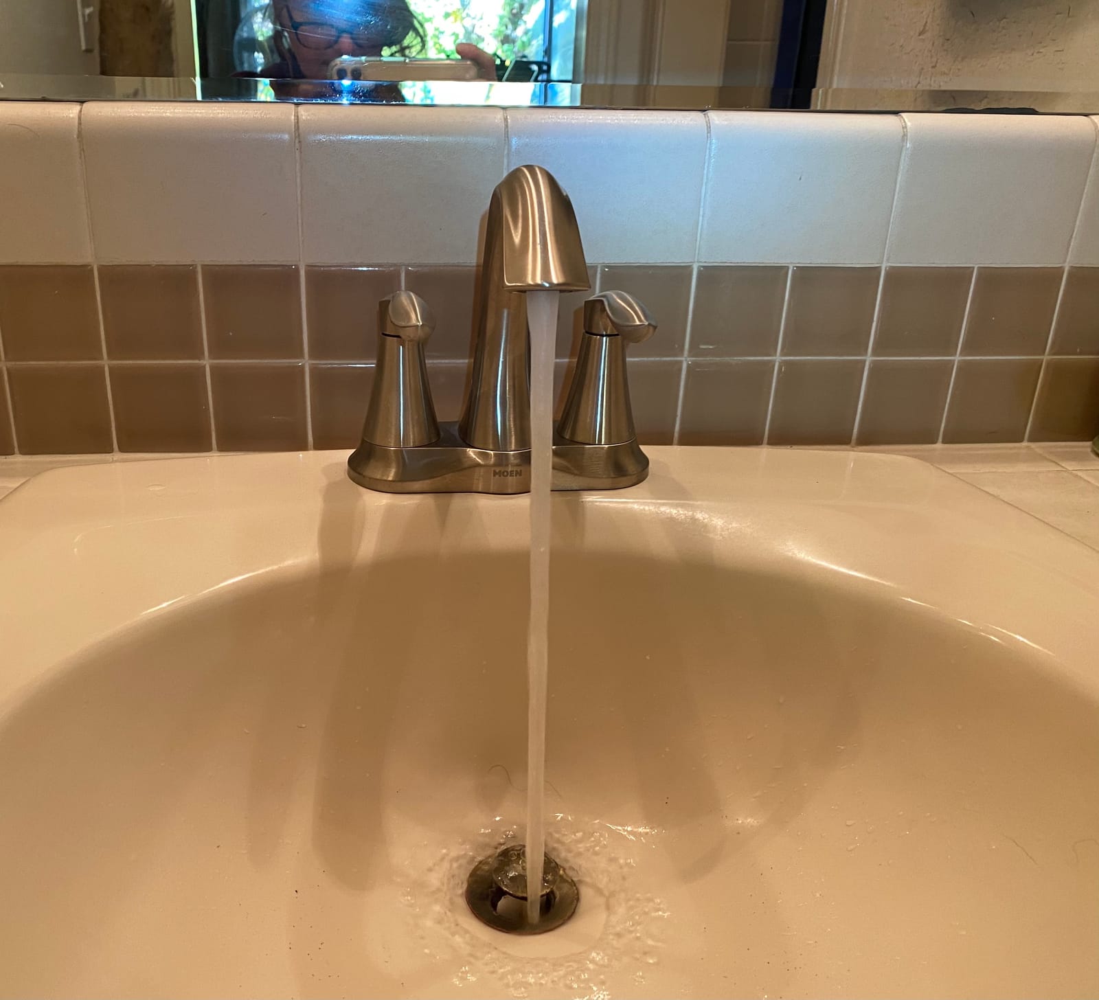 Moen Eva Brushed Nickel Two-Handle 4-Inch Centerset Bathroom Faucet with Drain Assembly, Bathroom Faucets for Sink 3-Hole, 6410BN customer photo 1