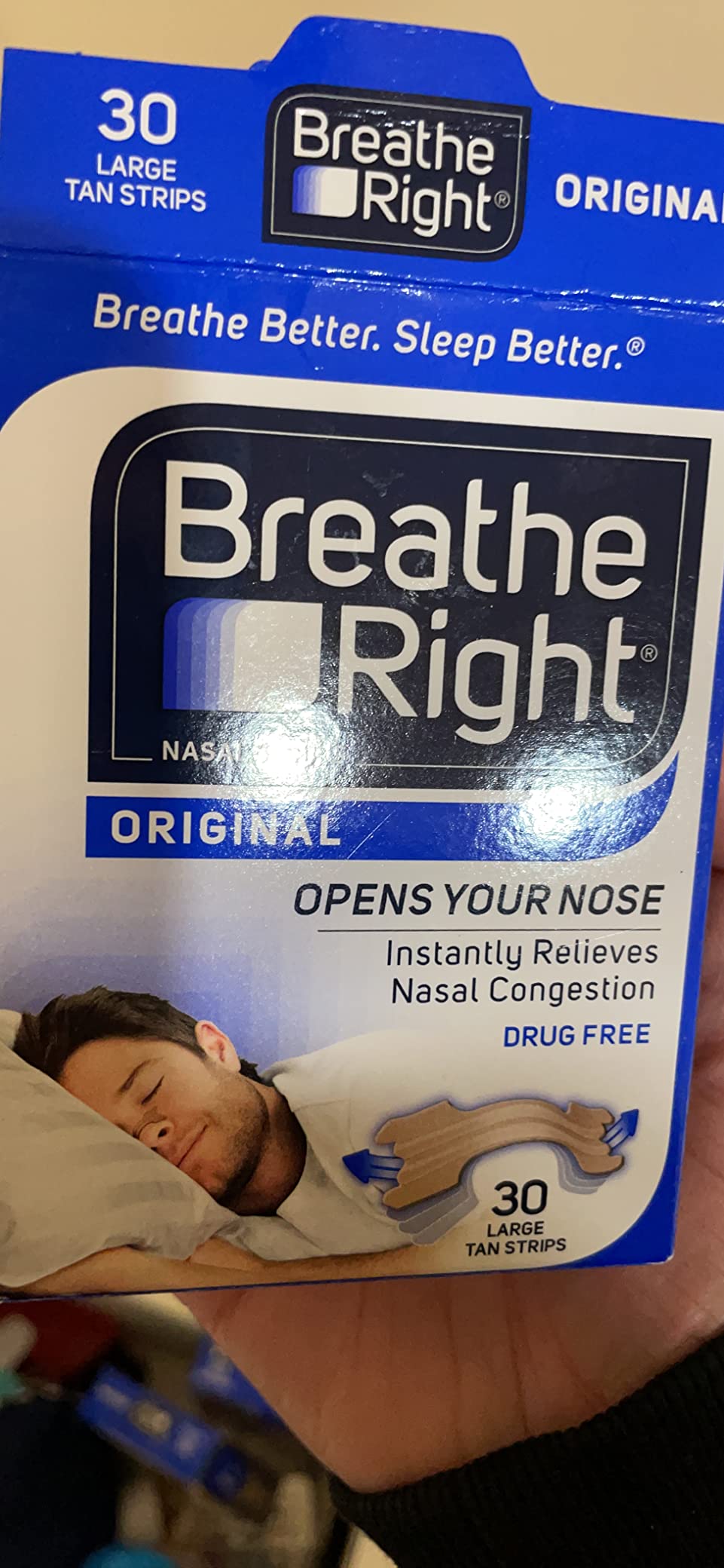 Breathe Right Nasal Strips, Relieves Nasal Congestion, Large, Tan, 30 ct customer photo 1