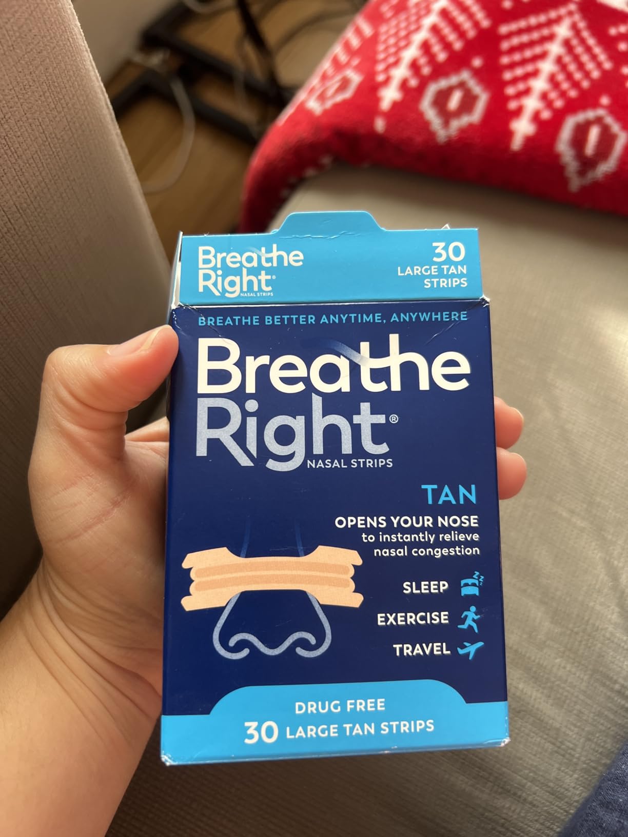 Breathe Right Nasal Strips, Relieves Nasal Congestion, Large, Tan, 30 ct customer photo 2