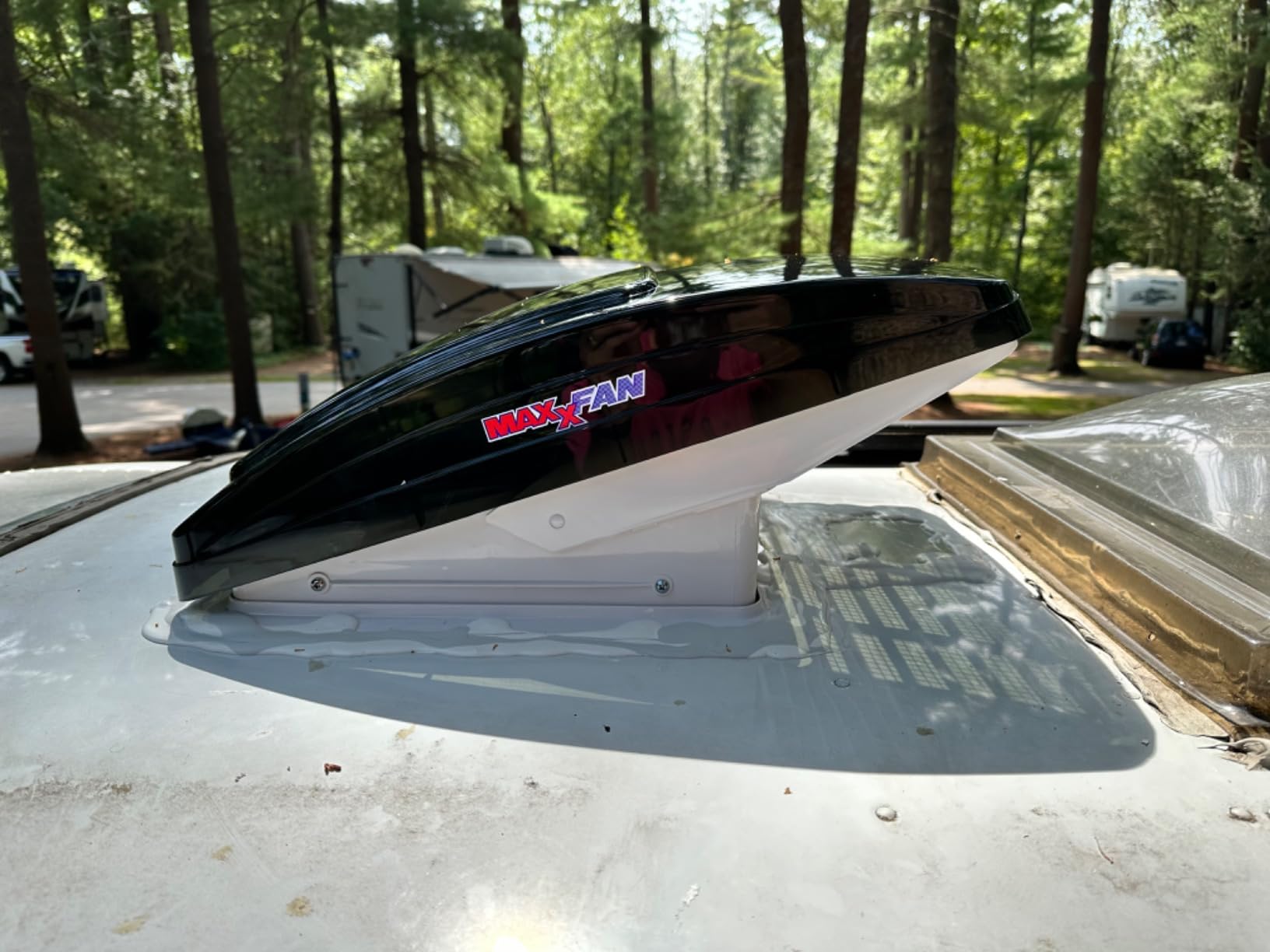 MAXXAIR Maxxfan Deluxe Vent, Fan and Vent Cover All in One - Powerful 10-Speed Reversible Fan with Thermostat, Built-in Rain Cover, Remote Control, Intake & Exhaust Fan, Smoke (00-07500K) customer photo 1