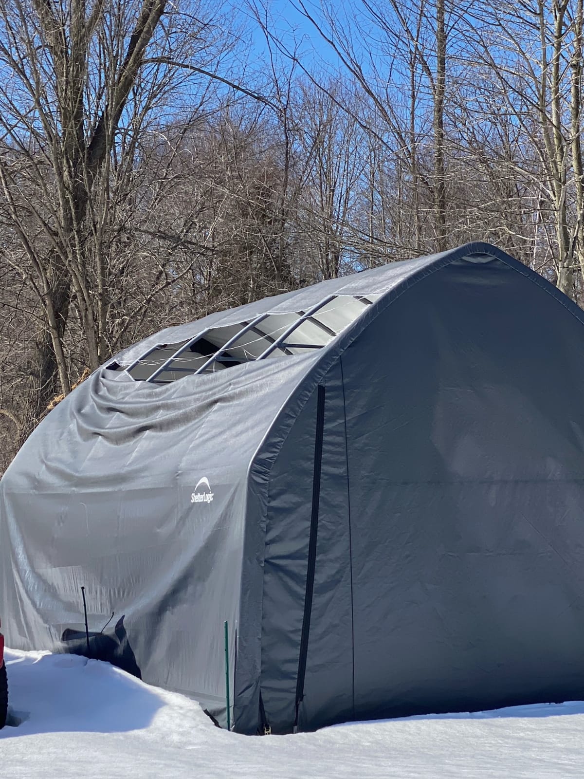 ShelterLogic Garage-in-a-Box Portable Outdoor Garage for SUV and Full-Size Trucks, All-Season Car Canopy Carport with Alpine Style Roof, 13' x 20' x 12', Gray customer photo 1
