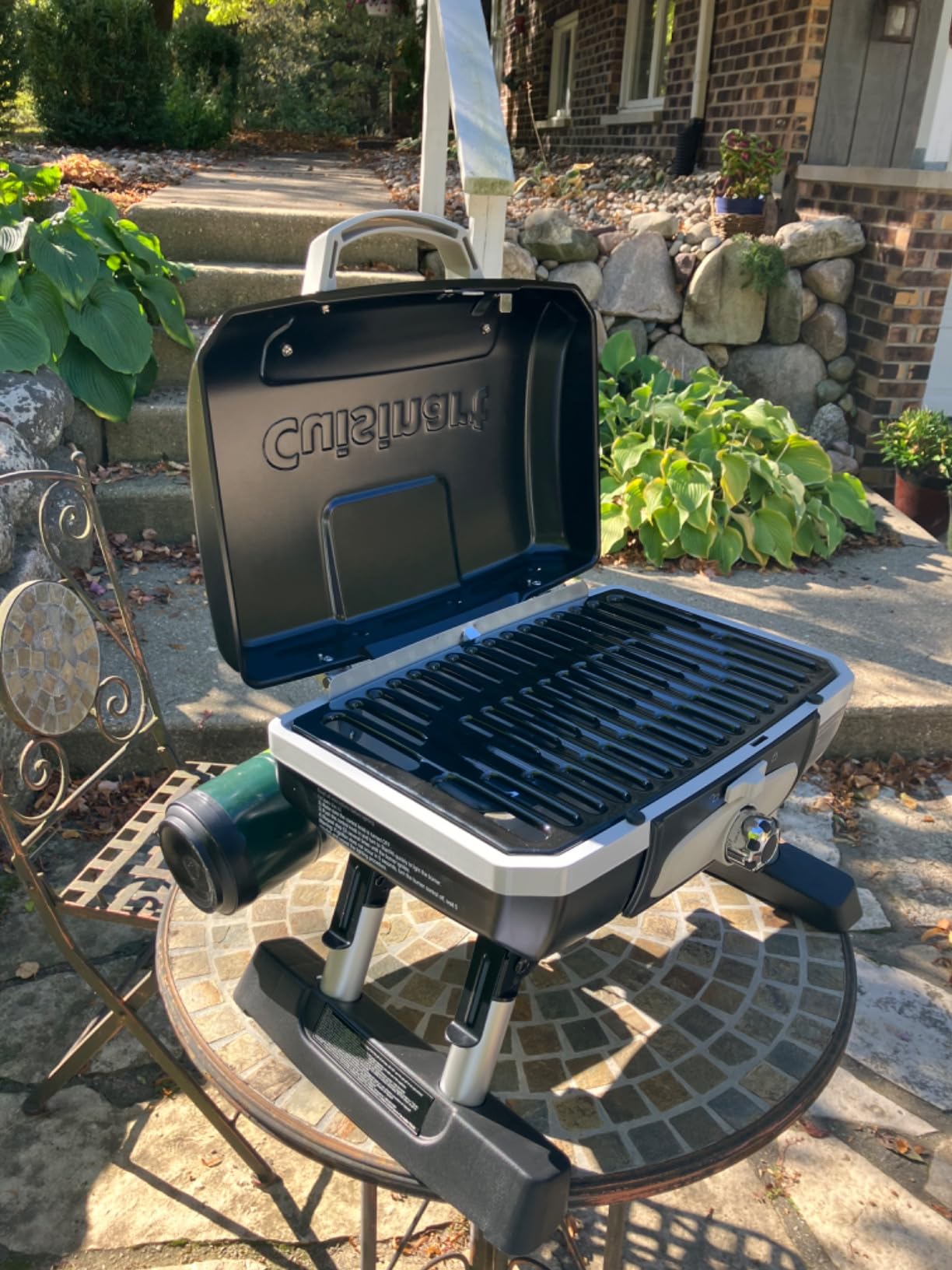 Cuisinart Petite Gourmet Portable Gas Grill, Compact Portable Grill Propane, 150 Sq. In. Cooking Surface, 5,500 BTU Burner Small Gas Grills for Camping, BBQ, Folding Legs and Carry Handles, Red customer photo 1