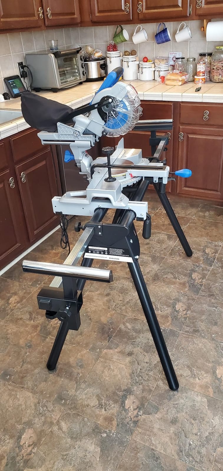 Evolution Power Tools EVOMS1 Miter Saw Stand Compact & Folding, Universal Fits Most Brands, Quick Release Mounting Brackets, Rollers, End Stops for Repeat Cutting , Black customer photo 2