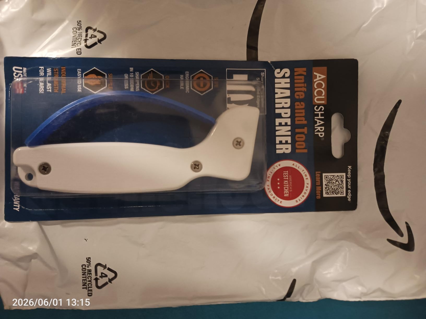 AccuSharp Knife Sharpener, Ergonomic Comfortable Handle, Compact & Easy to Use, Restore and Hone Straight & Serrated Knives, Blaze Orange customer photo 2