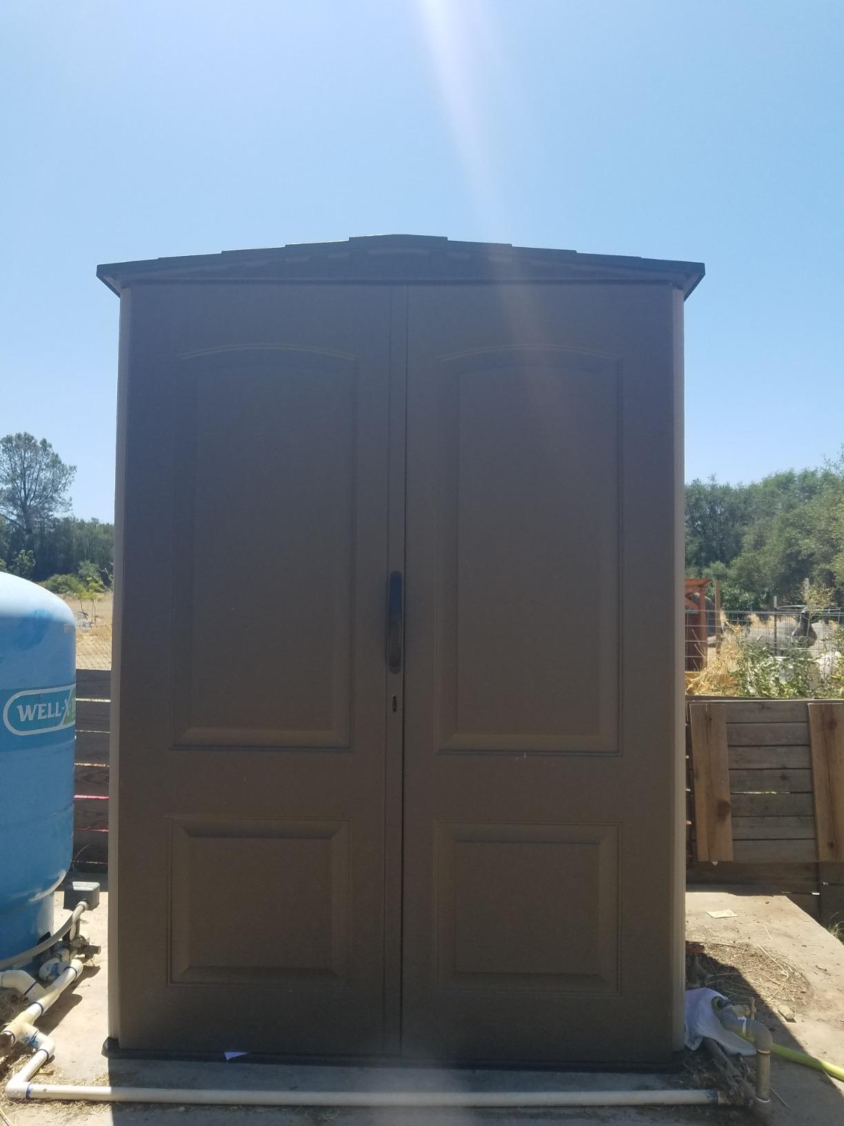 Rubbermaid Large Vertical Resin Outdoor Storage Shed With Floor (6.2 x 4.6 Ft), Weather Resistant, Beige/Brown, Organization for Home/Backyard/Garden Tools/Lawn Mower/Bike Storage/Pool Supplies customer photo 2