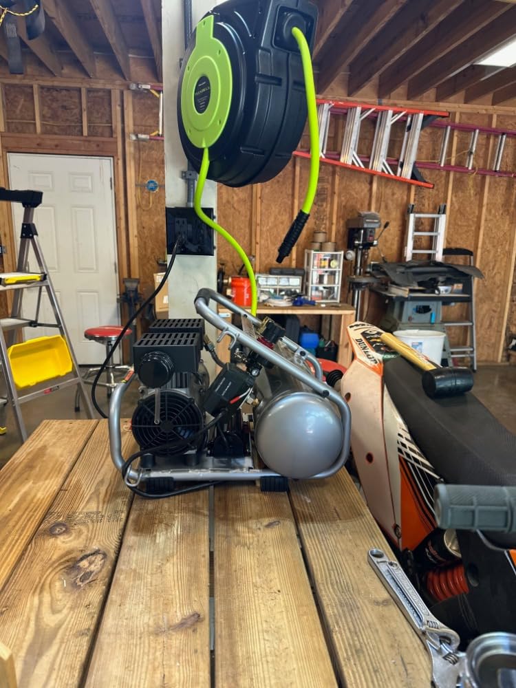 Flexzilla Retractable Enclosed Plastic Air Hose Reel, 3/8 in. x 50 ft., Heavy Duty, Lightweight, Hybrid, ZillaGreen - L8250FZ customer photo 2