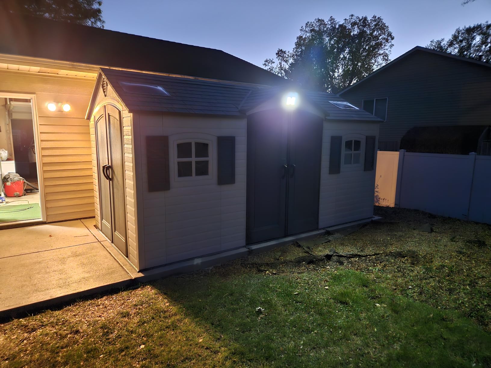 Lifetime 15×8 Ft Dual‑Entry Outdoor Storage Shed, Steel‑Reinforced, UV‑Protected, Weather‑Resistant Backyard Garden Shed with Skylights, Windows & Shelving, Desert Sand customer photo 2