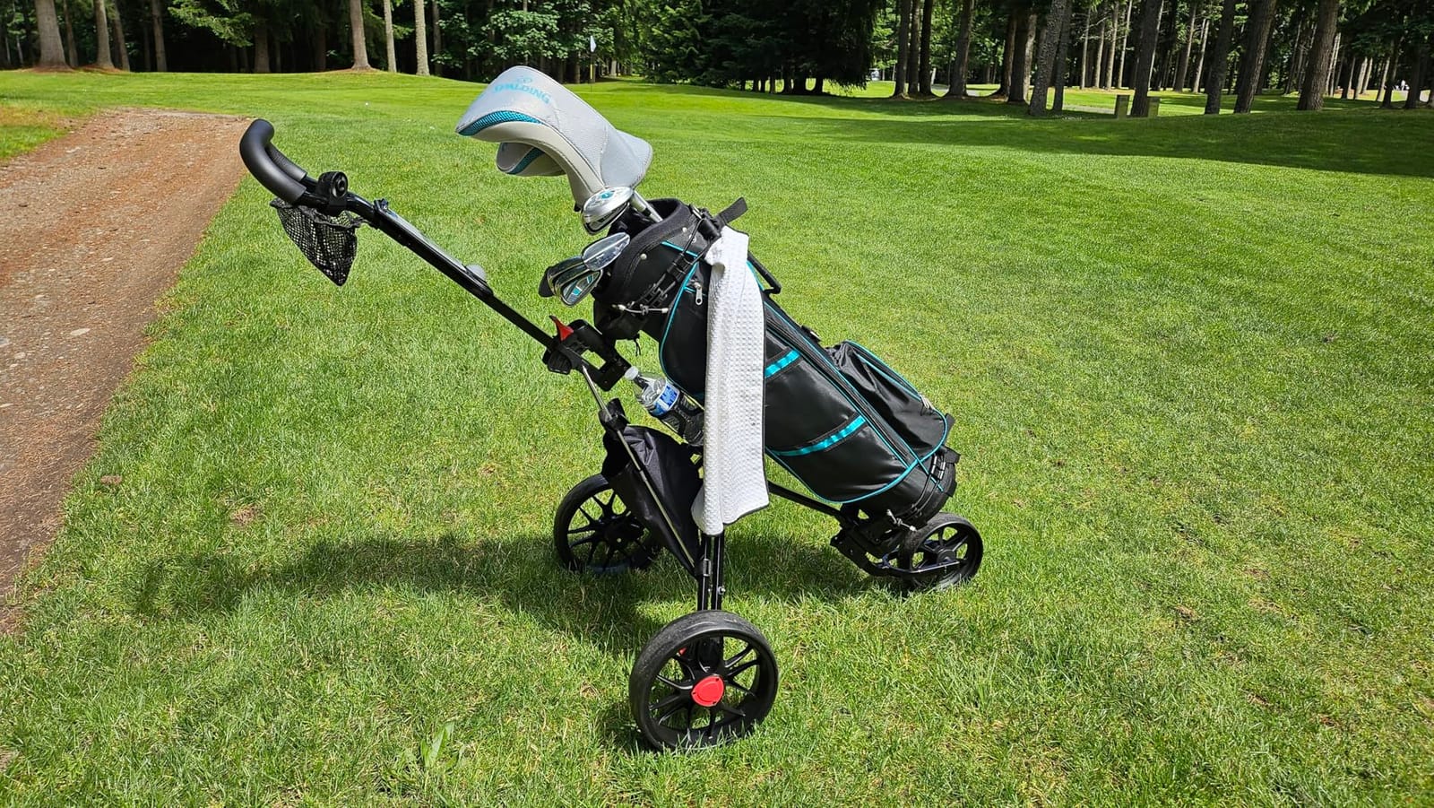Caddytek CaddyLite 11.5 V3 Golf Push Cart - Lightweight Aluminum 3-Wheel Foldable Golf Bag Cart with Quad-Fold Frame, EVA Wheels, Adjustable Handle, Foot Brake, Mesh Net, Umbrella & Drink Holder customer photo 1