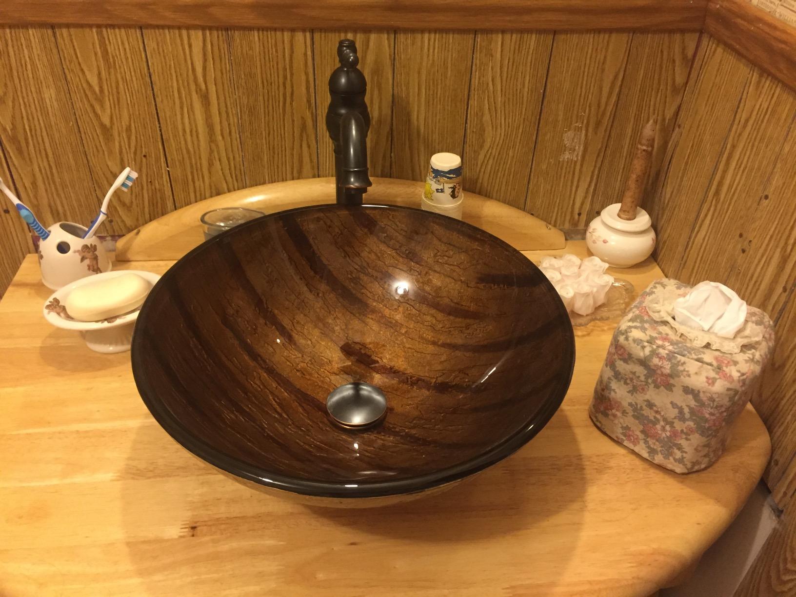Vigo Vessel Sink Oceania Blue - 17” Artistic Round Bowl Sink for Bathrooms, Tempered Glass Above Counter Bathroom Sink with NonStickShield, QuickDrain & TempGuard, Modern Luxury Design customer photo 1